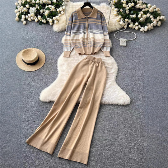 Damen modisches Freizeit-Loungewear-Set mit Reißverschluss und breitem Bein R&B