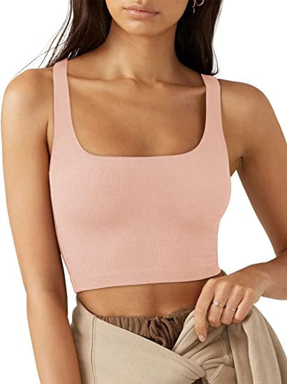 Damen cropped Top mit breiten Trägern und feinem Rippenmuster R&B