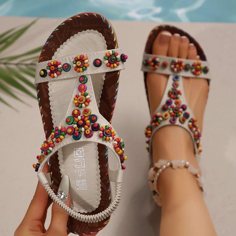 Damen verzierte T-Strap Sandalen R&B