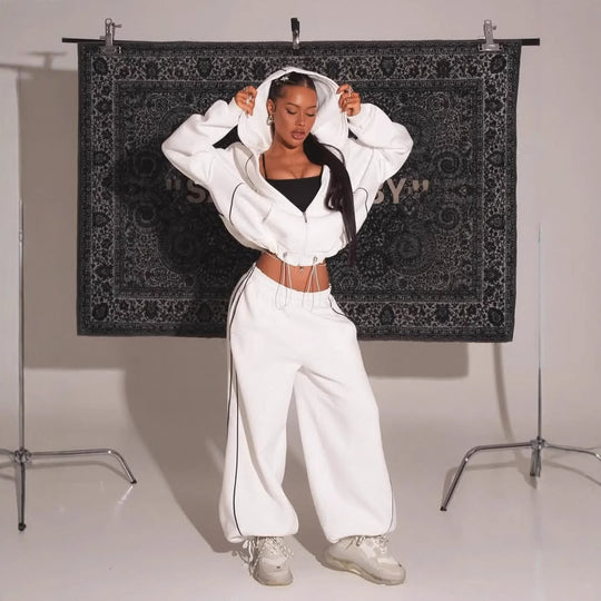 Damen oversized Freizeitjacke und weite Hose Set R&B