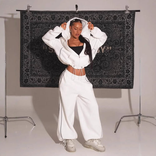 Damen oversized Freizeitjacke und weite Hose Set R&B