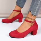 Damen Elegante Pumps mit breitem Blockabsatz und verstellbarem Knöchelriemen R&B