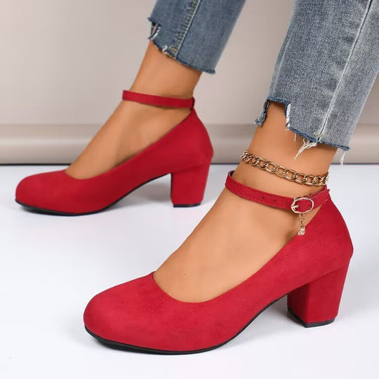 Damen Elegante Pumps mit breitem Blockabsatz und verstellbarem Knöchelriemen R&B