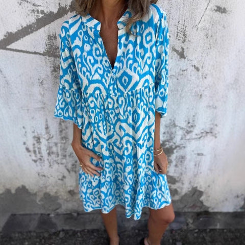 Damen lässiges Strandkleid mit lockerer Passform und schickem Druck R&B