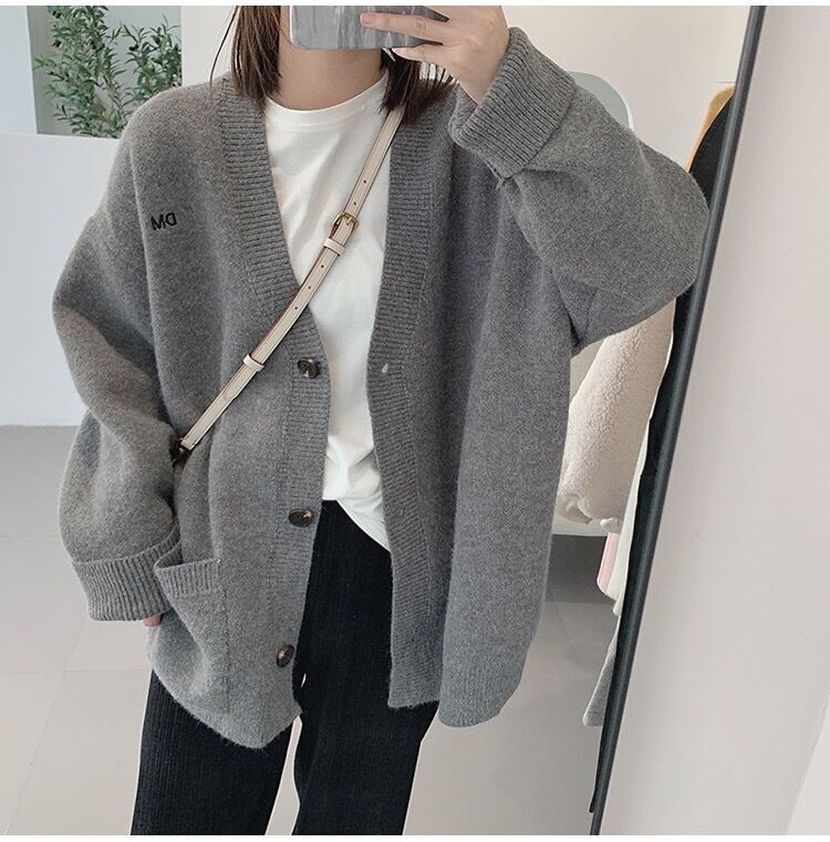 Damen Grob gestrickter Cardigan mit lässigem Schnitt und großen Taschen R&B