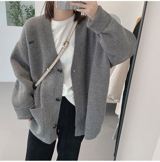 Damen Grob gestrickter Cardigan mit lässigem Schnitt und großen Taschen R&B