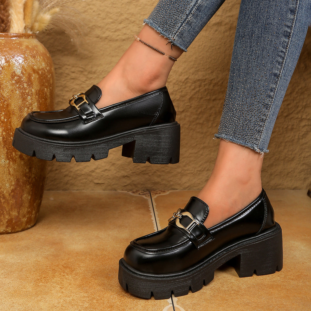 Damen modische Plateauschuhe mit glänzendem Obermaterial und Schulterriemen R&B