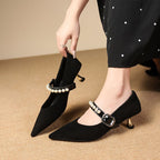 Damen elegante Pumps mit Perlenschmuck R&B