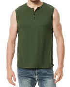 Herren ärmelloses Henley-Shirt mit modernen Knopfdetails