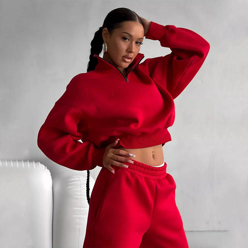 Damen sportliches Sweatshirt mit hohem Kragen und bequemer Hose R&B