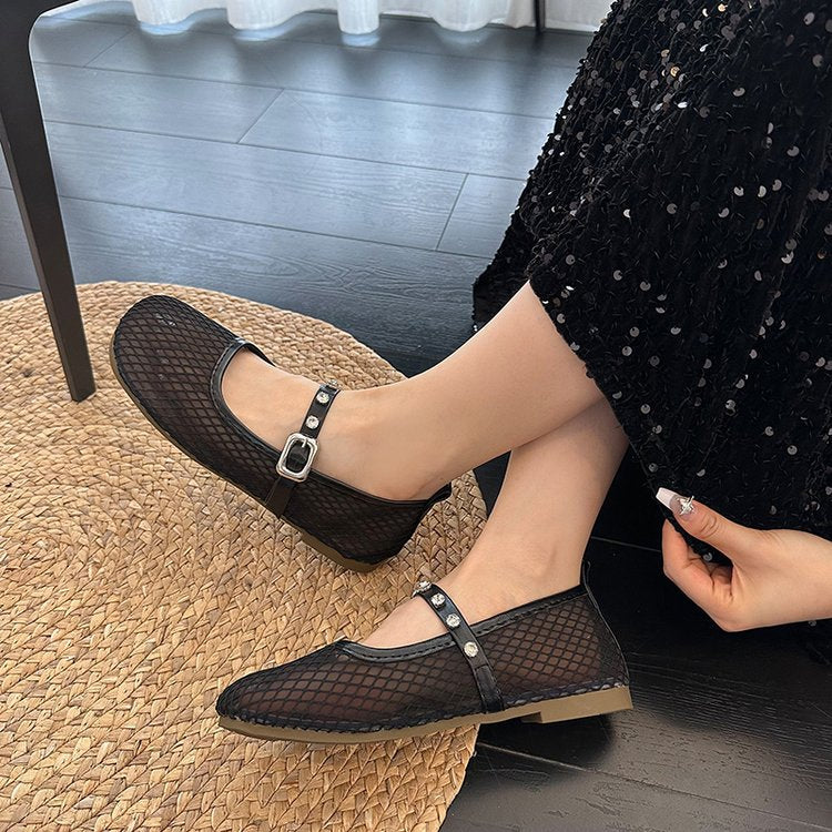 Damen Ballerinas mit dekorativem Netzdesign und funkelndem Riemen R&B