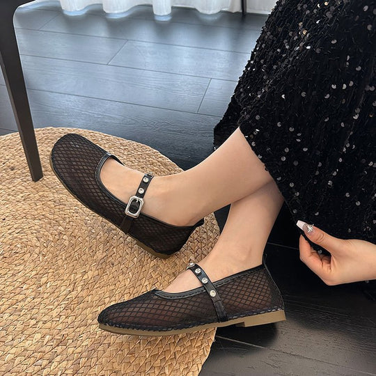 Damen Ballerinas mit dekorativem Netzdesign und funkelndem Riemen R&B