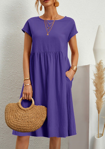 Damen Freizeitleinenkleid mit leichtem Schnitt und Taschen R&B