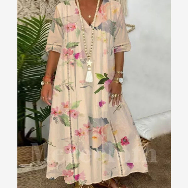 Damen Maxikleid mit floralen Mustern Heidi-Mode