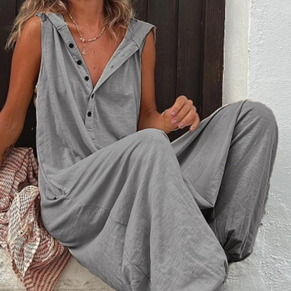 Damen Lässiger Jumpsuit mit Knopfverschluss und praktischen Seitentaschen R&B