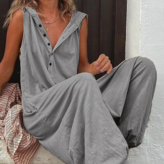 Damen Lässiger Jumpsuit mit Knopfverschluss und praktischen Seitentaschen R&B
