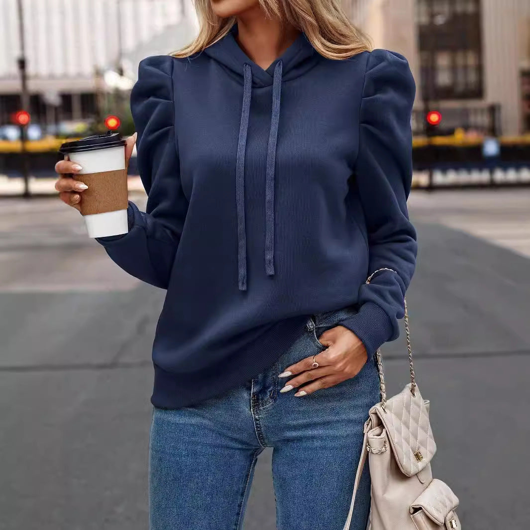 Damen lässiger Kapuzenpullover mit Puffärmeln R&B