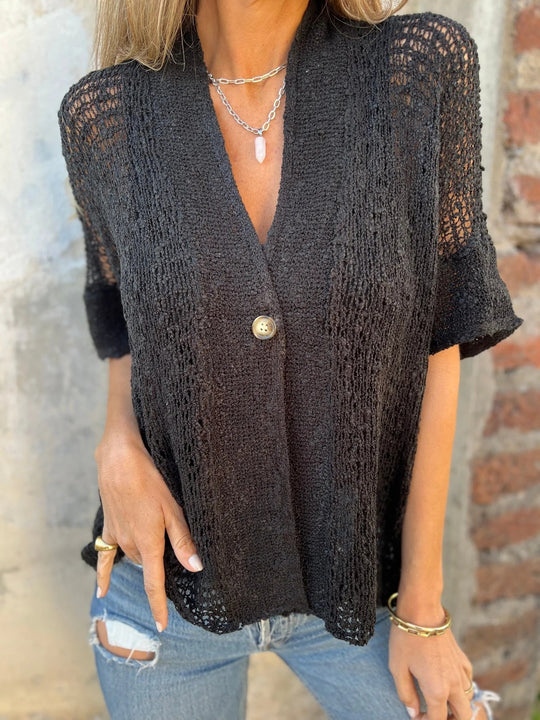 Damen luftige Strickjacke mit strukturiertem Lochmuster R&B