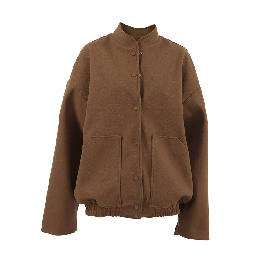 Damen Oversized Fleece-Jacke mit Druckknopfverschluss und seitlichen Taschen R&B