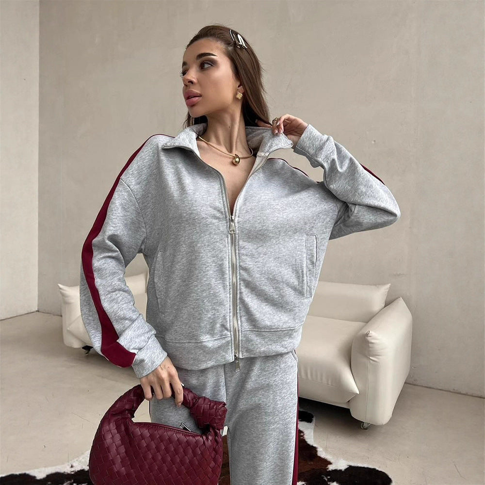 Damen sportlich eleganter Fleece Jogginganzug mit trendigem Schnitt R&B