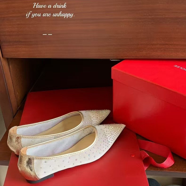 Damen spitze Ballerinas mit Glitzerakzenten und komfortablem Innenfutter
