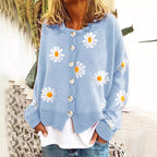 Damen Casual Strickjacke mit Blumendruck und Knopfdetails