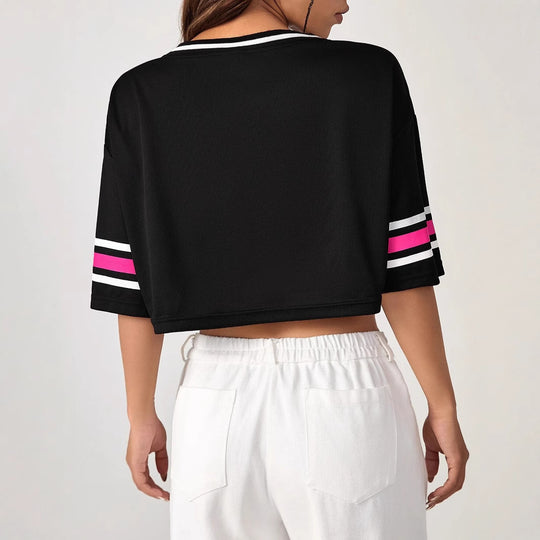 Damen Crop-Top mit sportivem V-Ausschnitt und grafischem Druck R&B