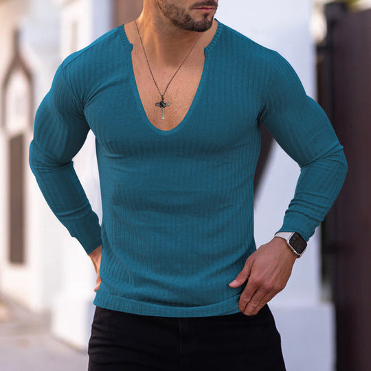 Herren langarm V-Ausschnitt Shirt mit strukturiertem Design R&B