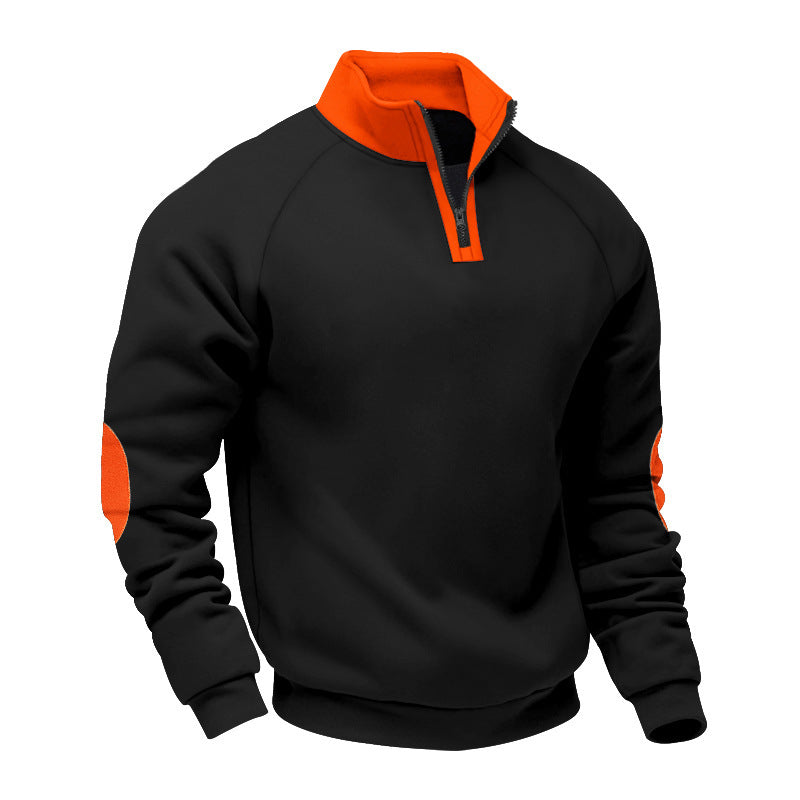 Herren nan Halbzip-Fleecepullover mit Stehkragen Raglanärmeln und Ellenbogenpatches R&B
