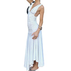 Damen Maxikleid mit asymmetrischem Saum und tiefem V-Ausschnitt R&B
