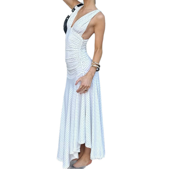 Damen Maxikleid mit asymmetrischem Saum und tiefem V-Ausschnitt R&B