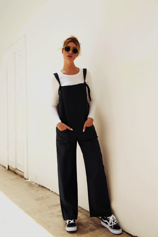 Damen Lässiger Jumpsuit mit praktischen Taschen und breiten Trägern R&B