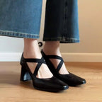 Damen elegante Pumps mit elastischen Kreuzriemen R&B