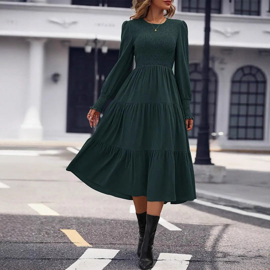 Damen Midi-Kleid mit aufwendigem Rüschensaum und figurbetontem Oberteil R&B