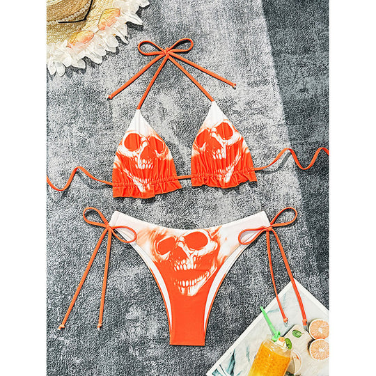 Damen Triangel-Bikini mit coolem Totenkopf-Design R&B