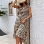 Damen Maxikleid mit Knopfleiste und elastischer Taille R&B