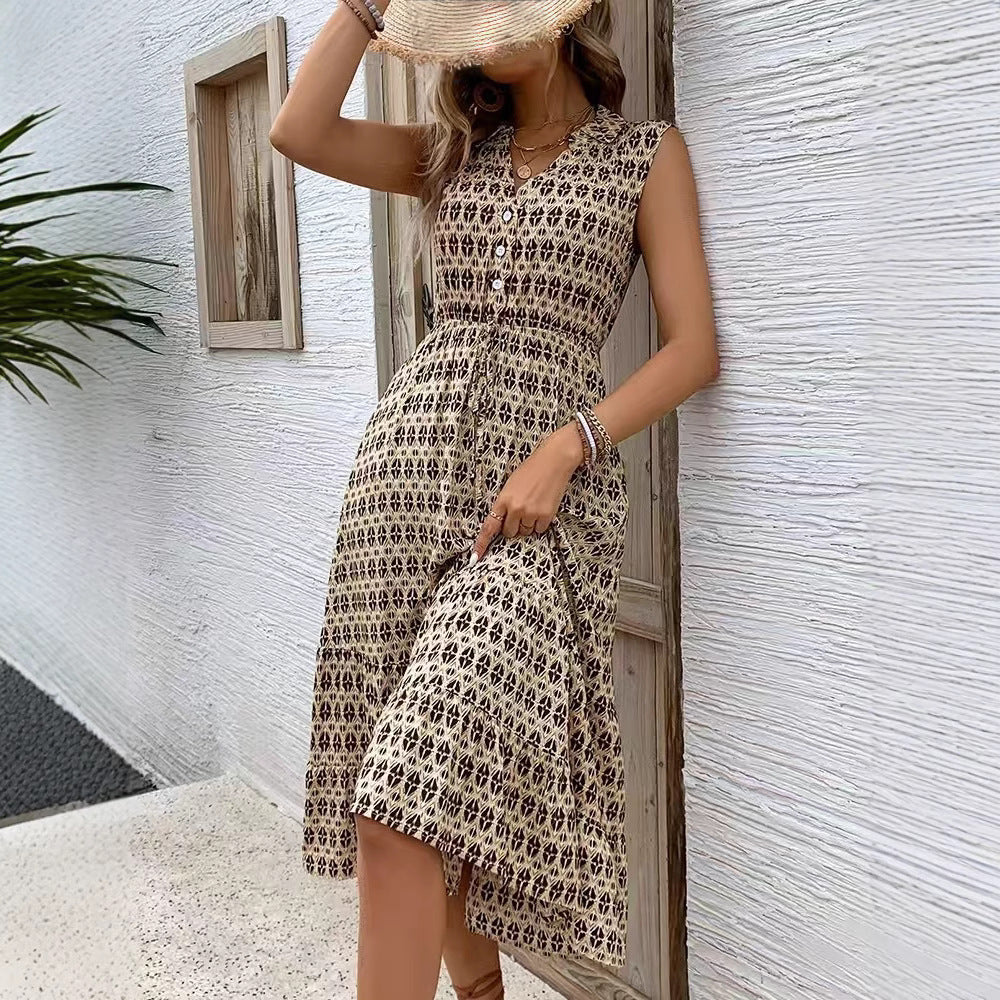 Damen Maxikleid mit Knopfleiste und elastischer Taille R&B