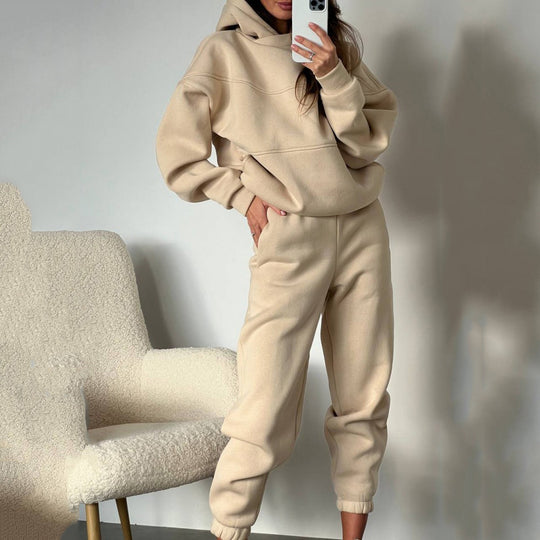 Damen lässiges Hooded Sweatset mit Ziernähten R&B