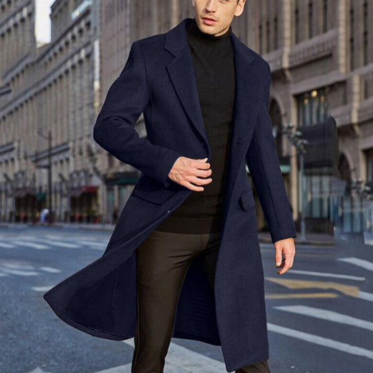 Herren eleganter, klassischer Schnitt Mantel mit hohem Kragen R&B