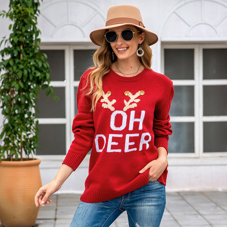 Damen Großer Strickpullover mit festlichem Motiv R&B