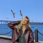 Damen Kunstlederjacke mit Stehkragen und voluminösen Ärmeln R&B
