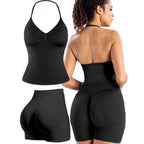 Damen Sportoberteil mit push-up Effekt und figurformenden Shorts R&B