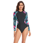 Damen Sportlicher Einteiler mit floralem Design und Reißverschluss