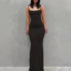 Damen figurbetontes Maxikleid mit schmalen Trägern und elegantem Schnitt R&B