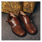 Damen elegante Doppelmonk-Schuhe mit dekorativen Perforierungen und edler Beschläge R&B