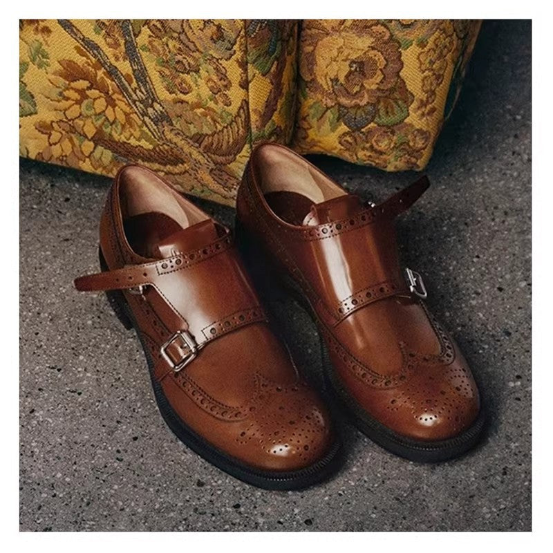 Damen elegante Doppelmonk-Schuhe mit dekorativen Perforierungen und edler Beschläge R&B