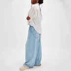 Damen Weite Denim-Hose mit elastischem Bund und Taschen