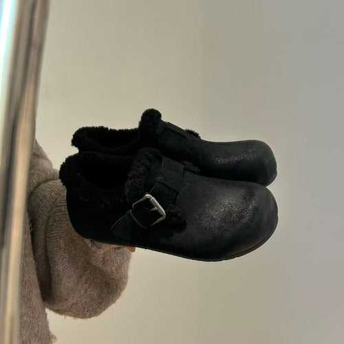 Damen Kuschelige Clogs mit weichem Kunstfell und modischem Schnallen-Design R&B