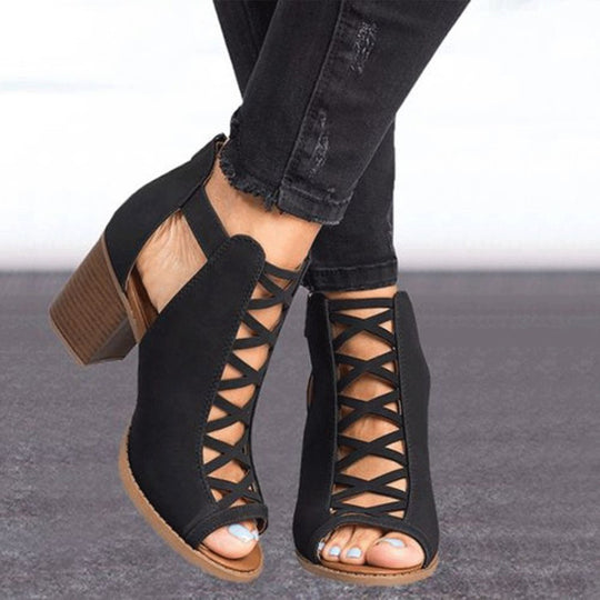 Damen Peep-Toe Stiefeletten im Schnürdesign mit Blockabsatz R&B
