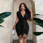 Damen Wickelkleid mit Raffungen und elegantem V-Ausschnitt R&B